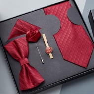 Men Tie.Bow Tie Five-Piece Set Tie Men Formal Suit Business Wedding Groom Lazy Red Zipper Bow Tie Sq