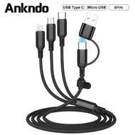 Ankndo 5 in 1 Universal 3A Charge USB Charging Cable, 1.2M USB Type A/C to Lightning+Type C+Micro USB Charger Cable Adapter for iP / Android Samsung