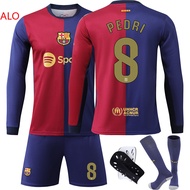 Barcelona Long-Sleeved Football Jersey No. 9 Lewandowski 8 Pedri 6 Gavi 10 Messi 19 Yamar Jersey Set