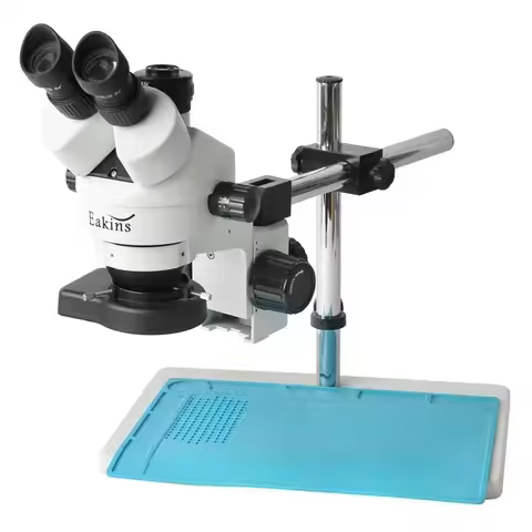 Eakins Simul-focal 7-45X Zoom Trinocular Stereo Microscope 56 LED Ring Light Insulation Repair Worki