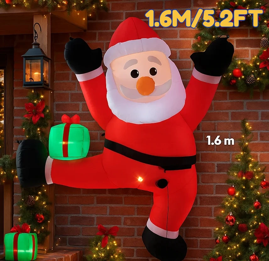 cod 1.6M/5.2FT Christmas Decorations Inflatable Toy Santa Claus Climbing Wall Home Yard Ornaments wi