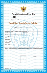 Cetak Piagam keLulusan ISI 5 pcs untuk paud / Tk / RA / STSB Paud / sertifikat Paud Tk