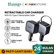 UGREEN Car Charger Built in Cable Type C Retractable Fast Charging 60W 75W 145W