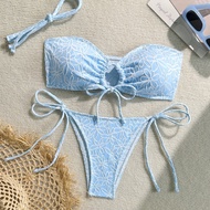 Women Swimsuit Blue Embody Flower Bandeau Two Piece Bikini Swimwear