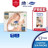 Drypers Touch Baby Diaper NB80/S44 (4 Packs) FREE Drypers Touch 1 Pack