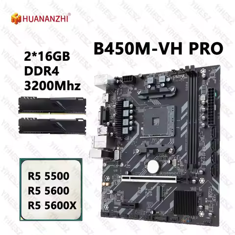 HUANANZHI B450M PRO Motherboard Set With AMD R5 5500/5600/5600X CPU And 2*16GB DDR4 3200Mhz Supports
