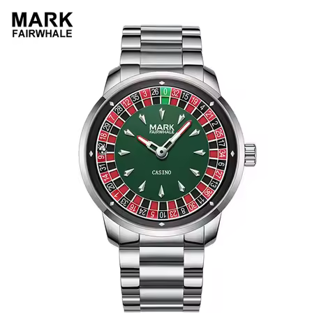 Mark Fairwhale Casino Roulette Wheel Dial Men Quartz Watch Stainless Steel Band Luxury Business Male