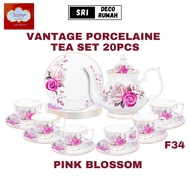 Vantage tea set porcelain 20pcs design pink blossom