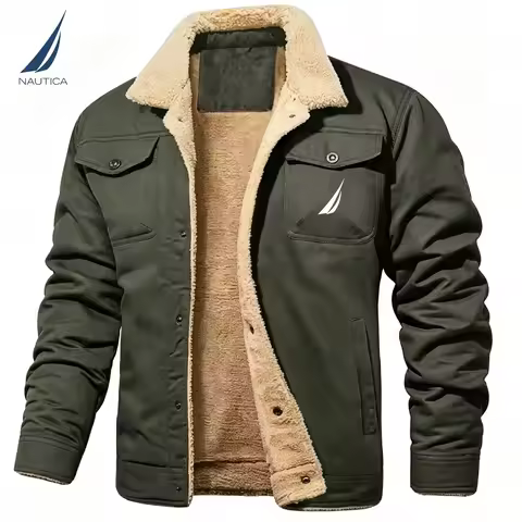NAUTICA Men's Polo Collar Trucker Jacket, Winter Warm Coat, Windproof Multifunctional Work Jacket, F