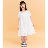 LEAH babydoll girl's dress designed with rough embroidered front buttons for a lovely lady for child