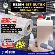 Serat Fiber 1Kg Resin Yukalac 157 1Kg Katalis 30ml / Mat fiber / Waterproofing / Bahan Kerajinan / A