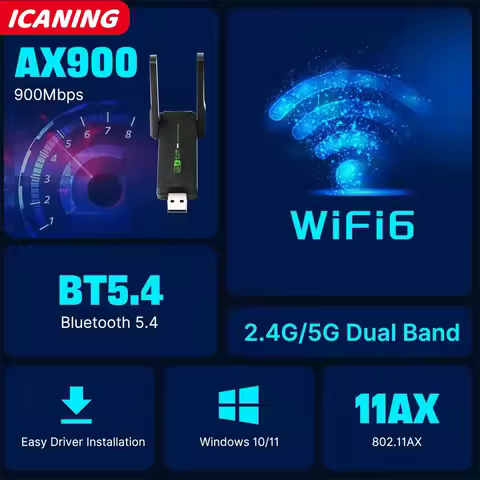 WiFi 6 AX900 USB Adapter Bluetooth 5.4 2.4G 5G Antennas WiFi6 USB Network Receiver Dongle Driver Fre