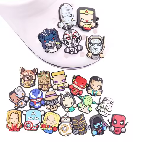 Sell Retail 1pcs PVC Shoe Charms Marvel Avengers Iron Man Captain America Accessories Shoes Buckles 