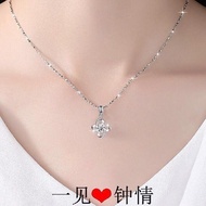 9999 Sterling Silver Necklace Female Clavicle Chain Simple Sweet Four-leaf Clover Pendant Silver Jew