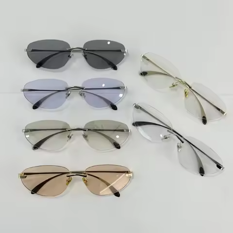 Korean Styles Cat Eye Brand Frameless Sun Glasses Future Women Y2K Rimless Sunglasses Luxury UV400 о