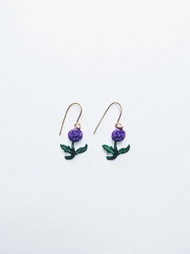 手繪耳環 - 紫玫瑰花 / 小