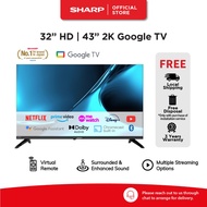 SHARP 32" / 43" Google TV 2T-C32GH3000X | 2T-C43GH3000X | Netflix, Youtube, Disney+ & Apple TV| 3 Ye