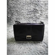 Glossy Black Leather Baguette Bag