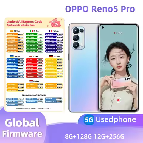 oppo Reno5pro 5G Android 6.55 inch Screen 12GB RAM 256GB ROM 64MP camera All Colours used phone