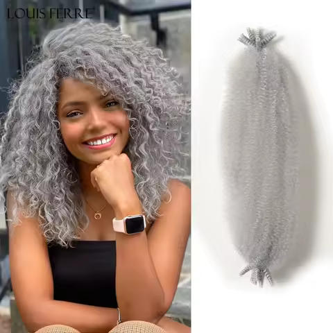 LOUIS FERRE Crochet Hair 16in Gray Afro Curls Braiding Hair Extension Synthetic African Braided Hair