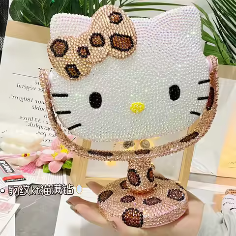 Diamond painting Hello Kitty Diamond-studded mirror princess rotating desktop KT makeup mirror DIY m