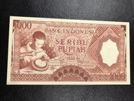 Uang kertas kuno 1000 rupiah 1958. UNC.
