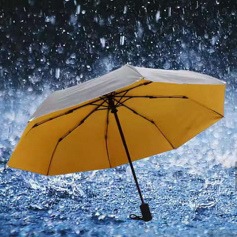 Anti-UV Umbrella Portable 3 Folding Automatic Parasols Anti-UV Sun Rain Umbrella Yellow For Outdoor 