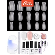 Aillsa Nail Gel Kit with Top Coat & Dehydrator, 240 Coffin Tips, Glue, Files & UV/LED Lamp – Perfect