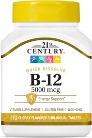 21st Century, B-12, Cherry, 5,000 mcg, 110 Sublingual Tablets