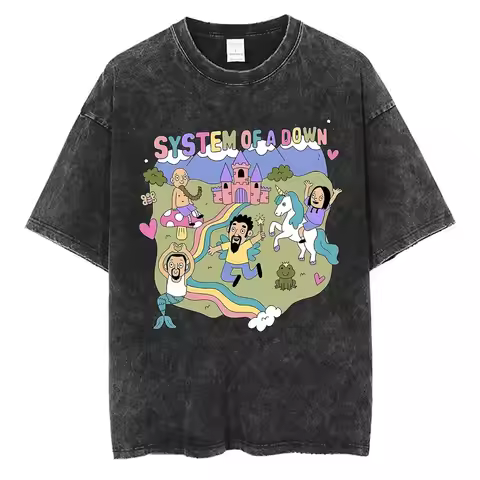 Washed Vintage System of A Down Graphic Tshirt Men Women Classic Rock Music Band Cartoon Anime Print