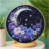 Edgiyuo DIY Flower Moon Embroidery Set-20x20cm (7.9x7.9 Inches) -Suitable for Adults and Beginners