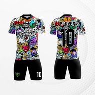 Baju Kaos Jersey Setelan Futsal Volly Sepak Bola Full Printing Desain Bisa Custom Nama Satuan Motif