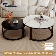 ️Thai Warehouse ️Sofa Center Table 70&50CM Round Coffee Guest Double-Layer White And Black Marble Pa