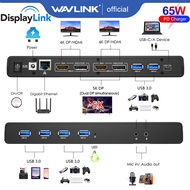Wavlink USB C Dual 4K แท่นวางมือถือพร้อมระบบชาร์จ PD 65WDisplaylink แท่นวางมือถือแท่นจอแสดงผลหลายจอพ