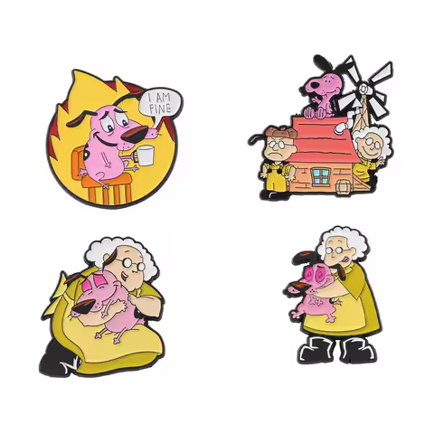 1 Set European and American Cartoon Movies Timid Dogs Heroes Metal Badges Pink Puppies Alloy Brooche