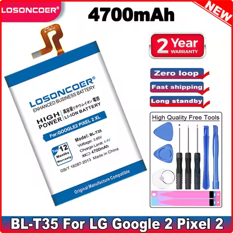LOSONCOER 4700mAh BL-T35 For Google Pixel 2 XL Battery Google2 BL T35 BLT35