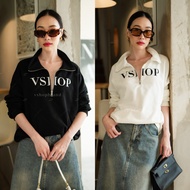 พร้อมส่ง เสื้อแขนยาวซิปอก สกรีน VSHOP ด้านหน้า