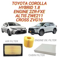(SET) FILTER TOYOTA COROLLA ALTIS ZWE211 HYBRID 1.8 CROSS ZVG10 ENGINE 2ZR-FXE OIL FILTER AIR FILTER