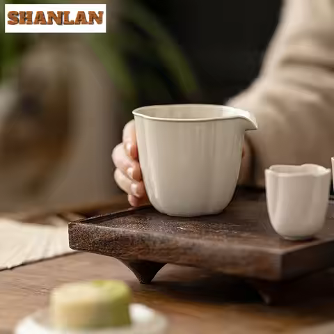 180ml Chinese Grass Wood Gray Tea Pitcher Antique Begonia Petal Serving Cup Cha Hai Coffee Justice C