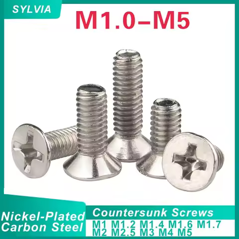 20~ 1000pcs M1.2 M1.4 M1.7 M2 M2.5 M3 M4 M5 Nickel Plated Carbon Steel KM Screw Cross Flat Countersu