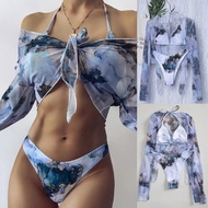 VELO Bikini Swimsuit Women's Three Piece Swimsuit Outer Long Sleeve Transparent Fashion Bikini