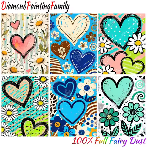 Diamond Painting Family Full Fairy Dust Crystal Resin Diamond Dot Arts Flower Hearts AB Drill Embroi