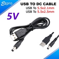 USB TO DC 5V CABLE USB (FEMALE) TO 2.1MM OR 2.5MM X 5.5MM CABLE 1 METER USB TO DC JACK CABLE