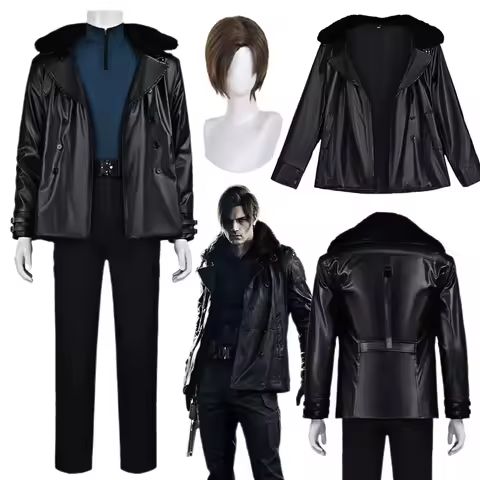 Game Resident 9 Evil Leon·S·kennedy Cosplay Costume Leon Cos PU Coat Gloves Full Set Party Movie Uni