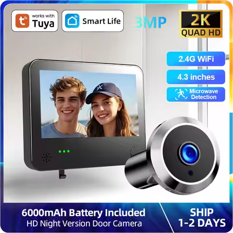 Tuya Smart Cat Eye Door Security Camera 3MP 4.3 Inch Screen 2K Visual Night Vision PIR Motion Detect