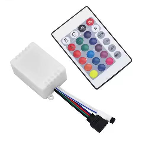 LED Light Strip Controller 24 Keys Wireless IR Remote Dual Connectors Control Box For 12V 2835/5050 