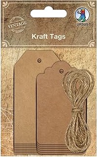 Ursus 40640001F Kraft Tags, Kraft Paper Tags, 12 Pieces in 2 Designs and Sizes, with 2 m Hemp Thread