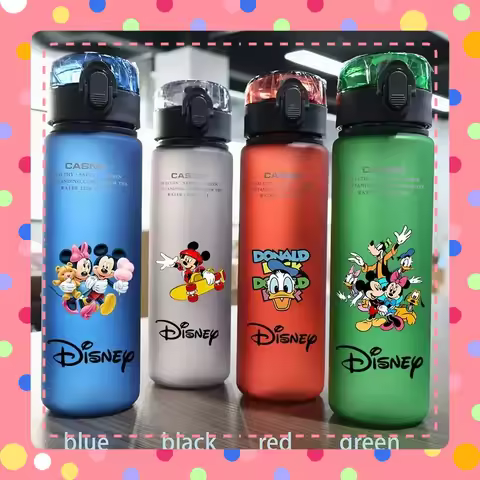 560ml Water Cup Disney Mickey Mouse Donald Duck Drinking Water Bottle Outdoor Capacity Sports Childr