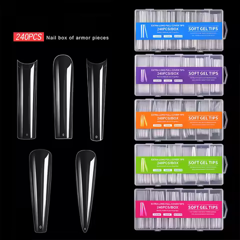 240pcs XXL False Nails Super Long Ballerina Nails Press on Nail Full Cover Matte Gel Tips Nail Art A