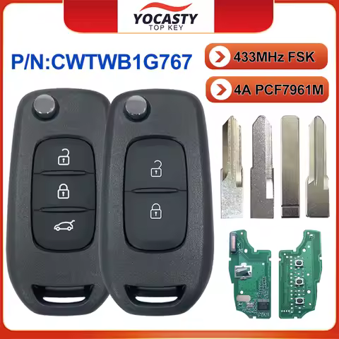 For Renault Megane3 Duster Kadjar Logan2 Captur Symbol Dacia 433MHz 4A PCF7961M Flip Smart Car Key C